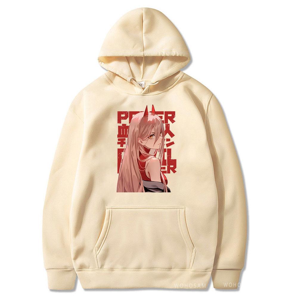 Harajuku Anime Chainsaw Man Power Hoodies Kawaii Manga Patchwork Hooded Tops for Men Women Fashion Long Sleeves Sweatshirts