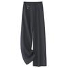 2025 Spring Women's High-End Wide-Leg Black Drape Pants - Casual High-Waisted Straight-Leg for Spring & Autumn