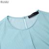 ZANZEA Women Casual Round Neck Loose Long Sleeve Stripe Dress