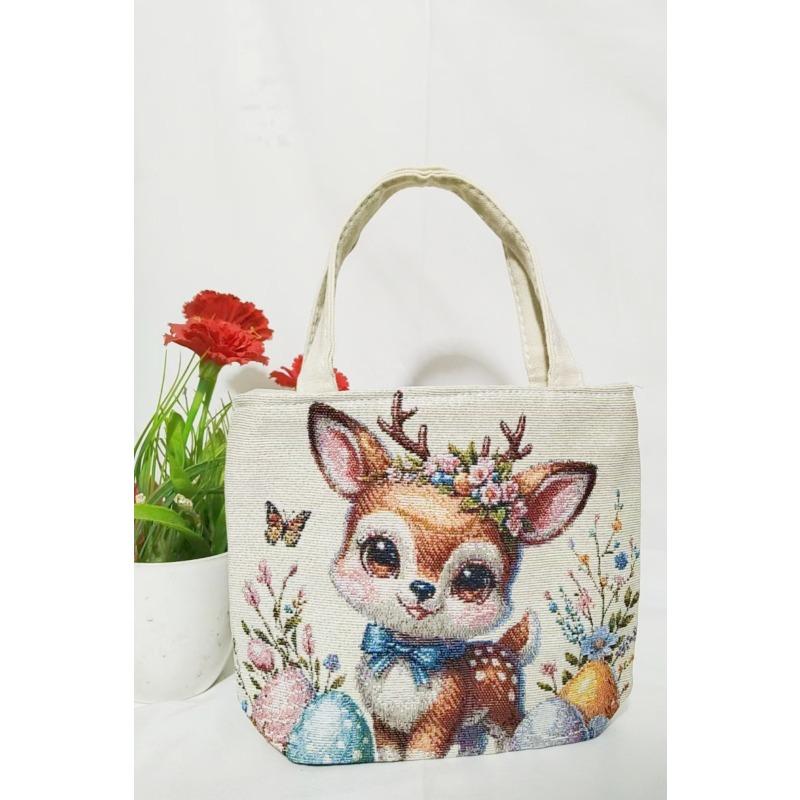 Small canvas bag double-sided embroidered tote bag elephant tote bag large capacity women's bag tote bag