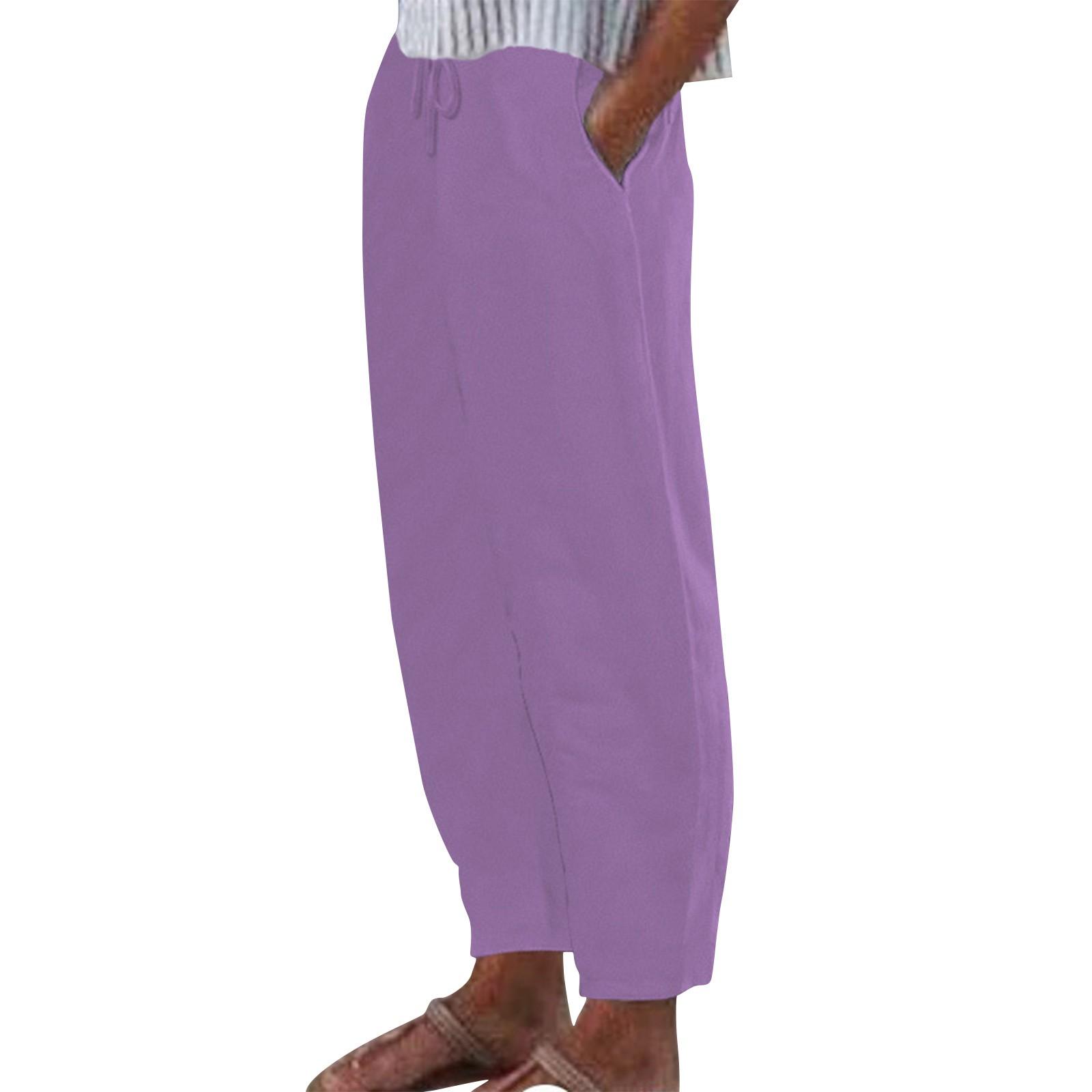 

Женские повседневные модные однотонные хлопковые льняные повседневные брюки, широкие брюки, спортивные штаны с карманами M фиолетовый