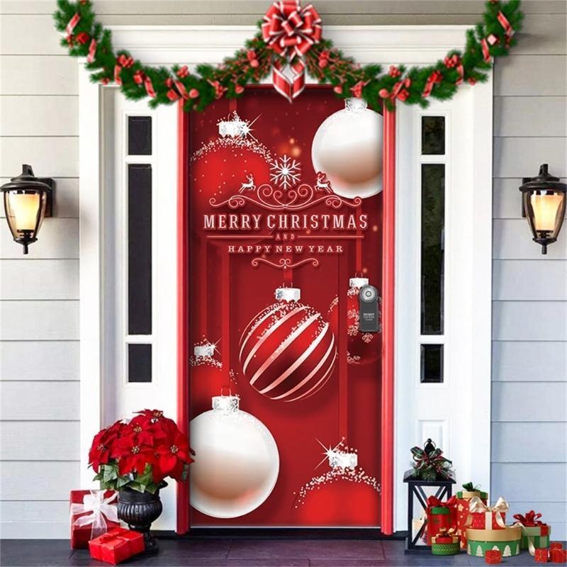 Christmas Party Background Decors Durable Polyester Door Hanging Tapestry Easy Mount