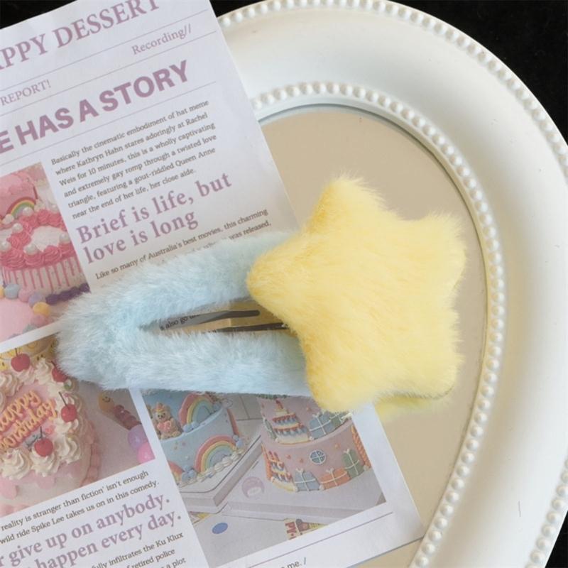 Furry Cute Plush Star Y2K-Style Mini Star Hairpin Sweet Handmade Pins Hairpin Accessories for Women Girls Lolita