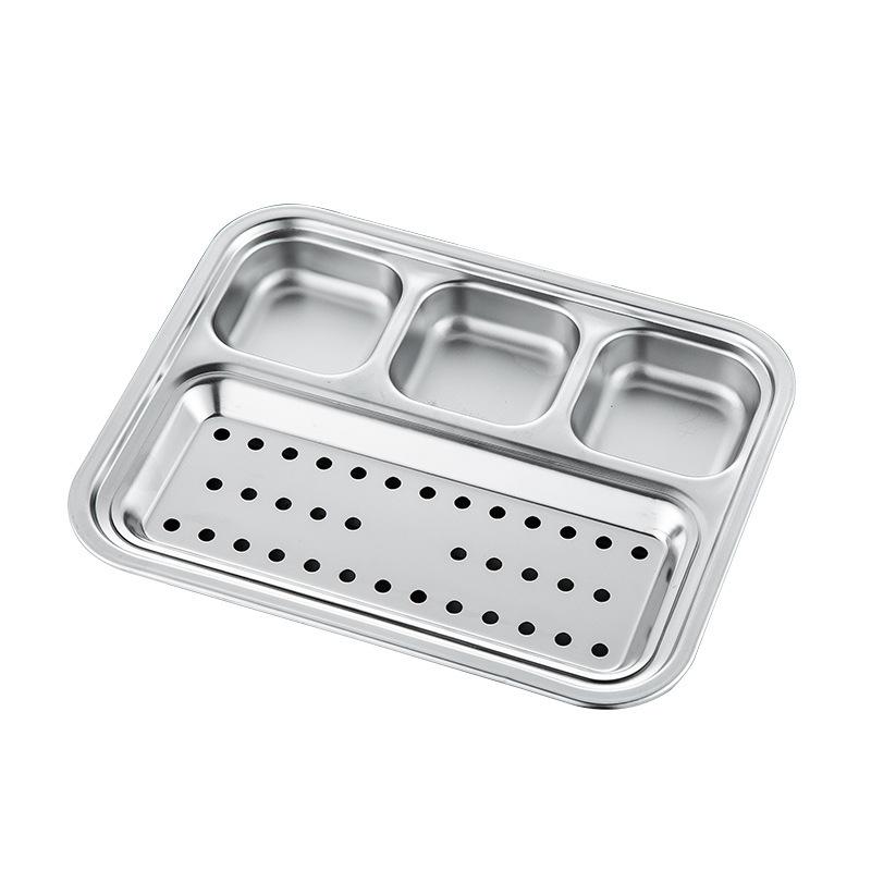 304 Korean Style Oiled Meal Plate Stainless Steel Grid Grilled Meat Plate with Dipping Sauce Plate