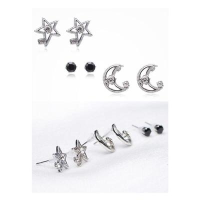 Women's Fashion Star Moon Circle Cubic 3-Piece Earrings