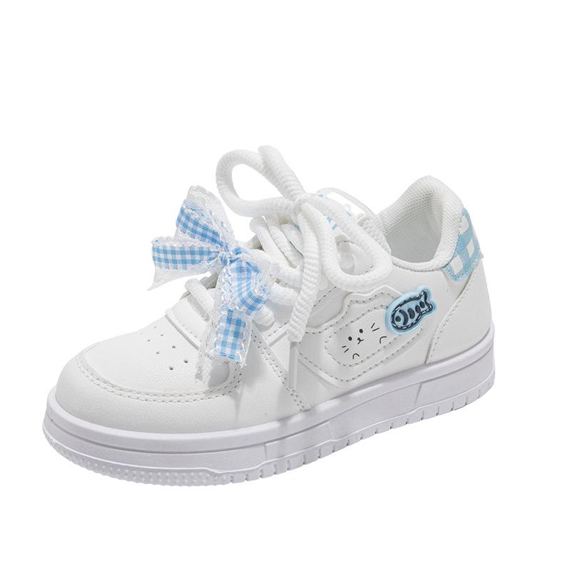Girls' Leather Spring Bowknot Sneakers - White, Big Kids, Student-Friendly