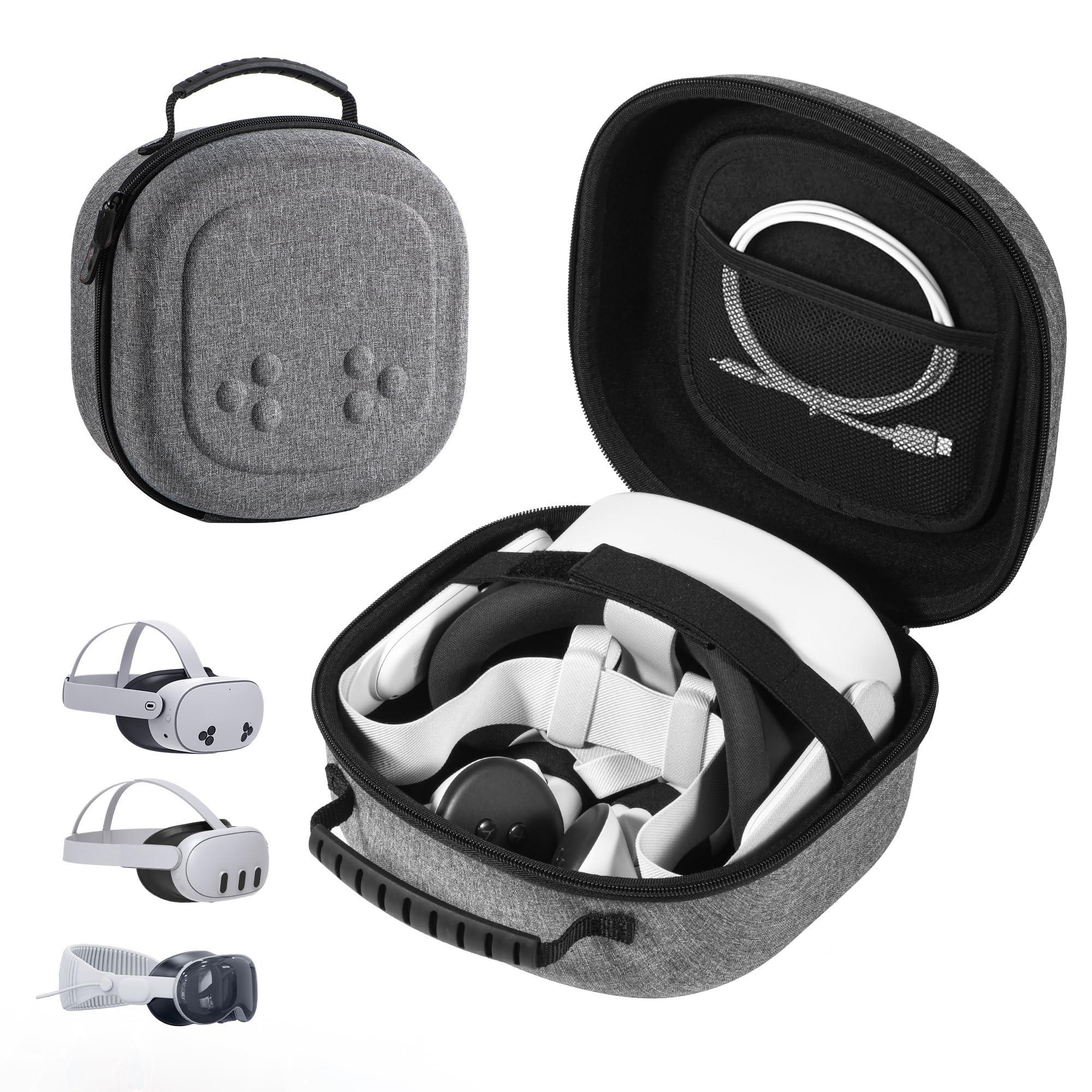 Жесткий кейс-переноска, совместимый с Meta Quest 3S/Quest 3/Quest 2, Портативный кейс для VR-гарнитуры и контроллеров серый