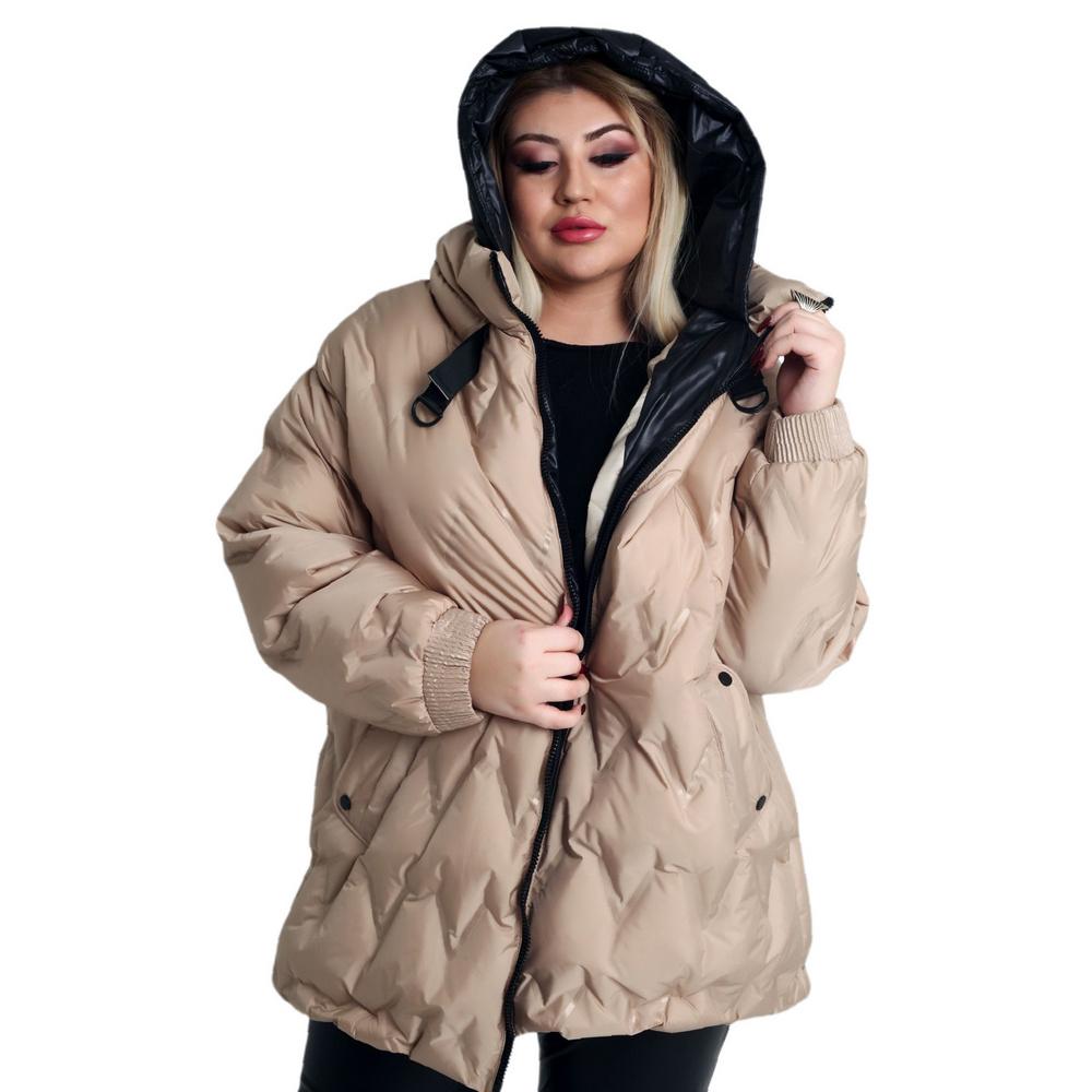 Fierte Damski płaszcz w dużym rozmiarze Ayl61846 Nadmuchiwany stały kaptur
