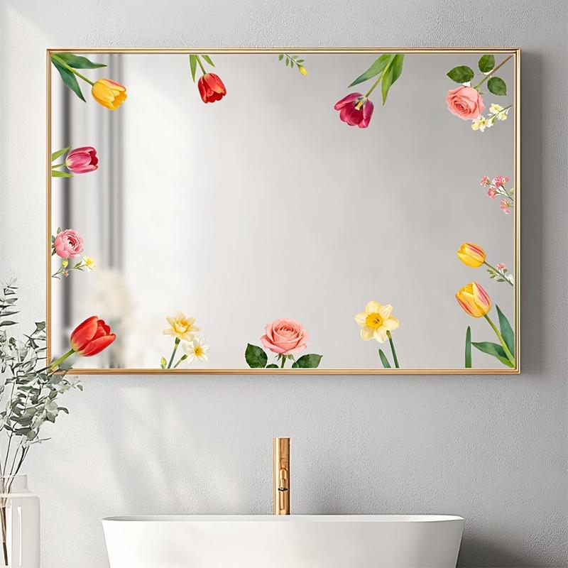 Spring Green Leaf And Floral Wall Stickers Glass Sticker For Shower Doors, Mirrors, Bathroom Glass Self-Adhesive Removable