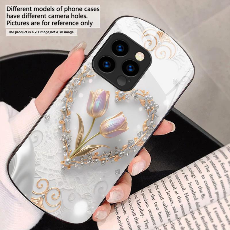 Love's Pink Purple Tulip For iPhone 17 16 15 14 13 Plus 12 Mini 11 Pro Max XR Xs Max X 7 8 6S 22 20 Elliptical Glass Phone Case