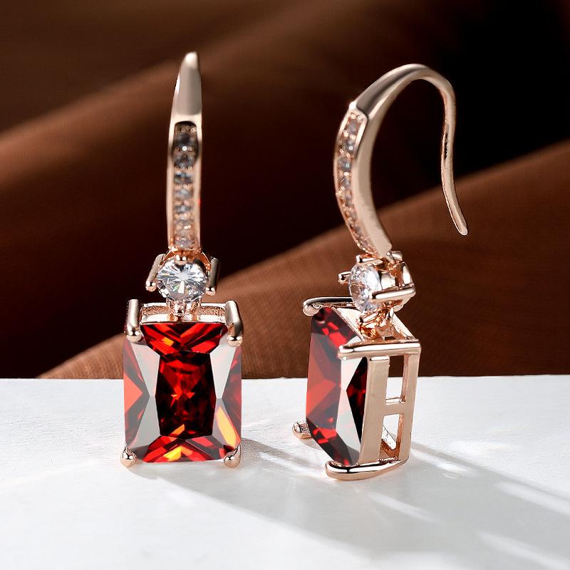 Wish explosive platinum micro-inlaid zircon square diamond quadrilateral stud earrings couple light luxury temperament jewelry