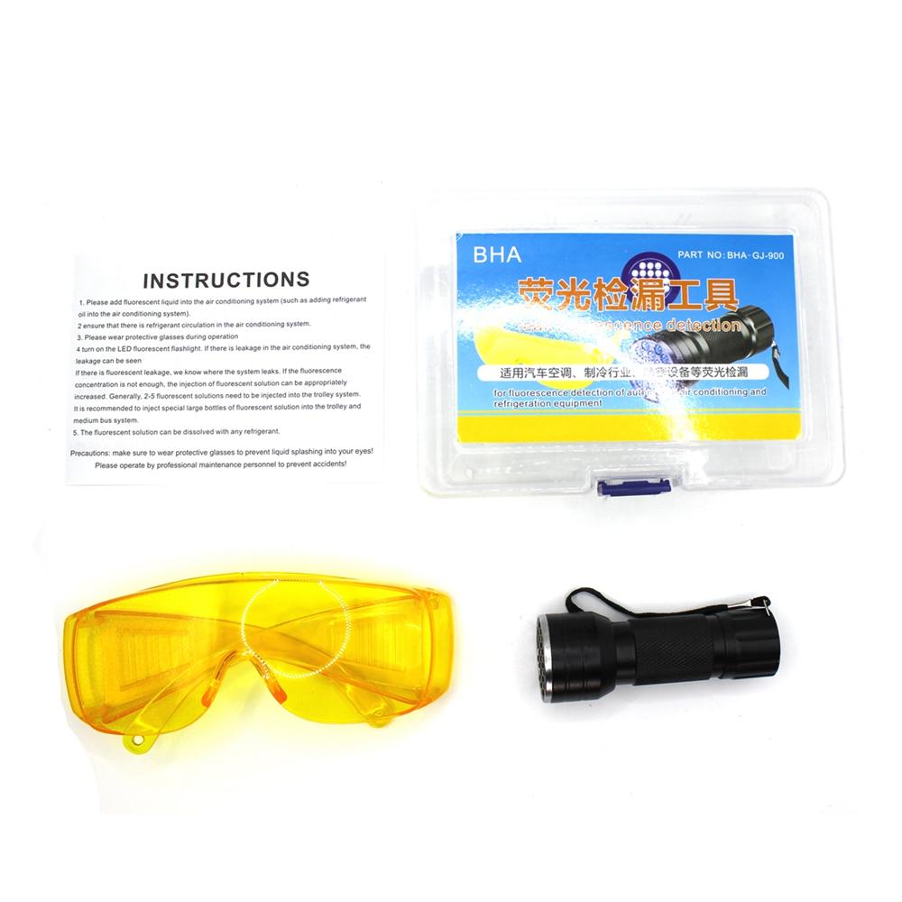 НОВЫЙ Автомобильный флуоресцентный инструмент для обнаружения утечек Инструмент для ремонта автомобильных кондиционеров Хладагент R134a Детектор утечек A/C УФ-краситель ONE SET  21 LED