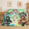 New Genshin Impact Cartoon Game Flannel Blanket Soft Warm Throw Blanket for Bedroom Living Room Bed Travel Camping Picnic Gift