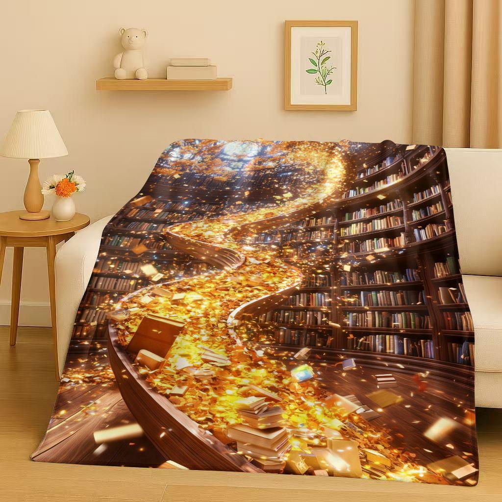 HD Retro Magic Book Library Bookshelf Flannel Blanket,Ultra Soft Warm Plush Throw for Home Bedroom Bed Sofa Cover Office Gift