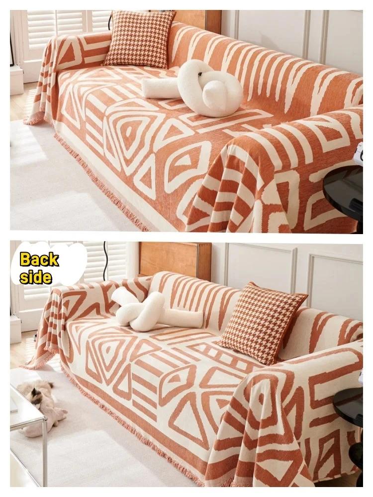 Bohemia Style Chenille Sofa Towel with Tassels Double-side Living Room Camping Picnic Large Blanket Leisure Relax Beach Towel
