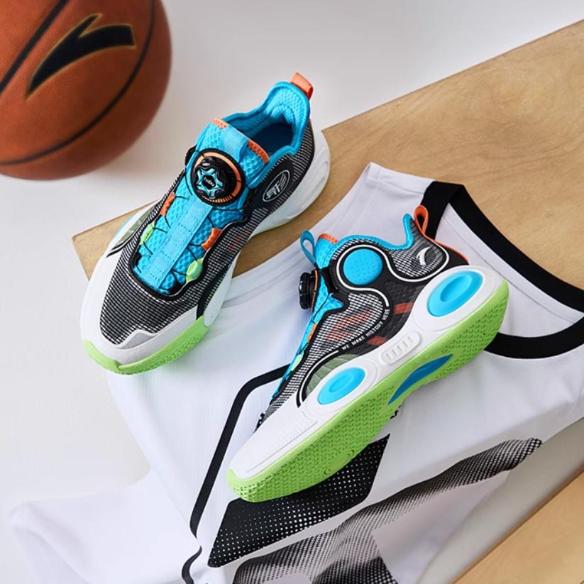 Anta Shape 3 Non-Slip Low-Top Kids Basketball Shoes Kids Sneaker Black Blue 312331102-2