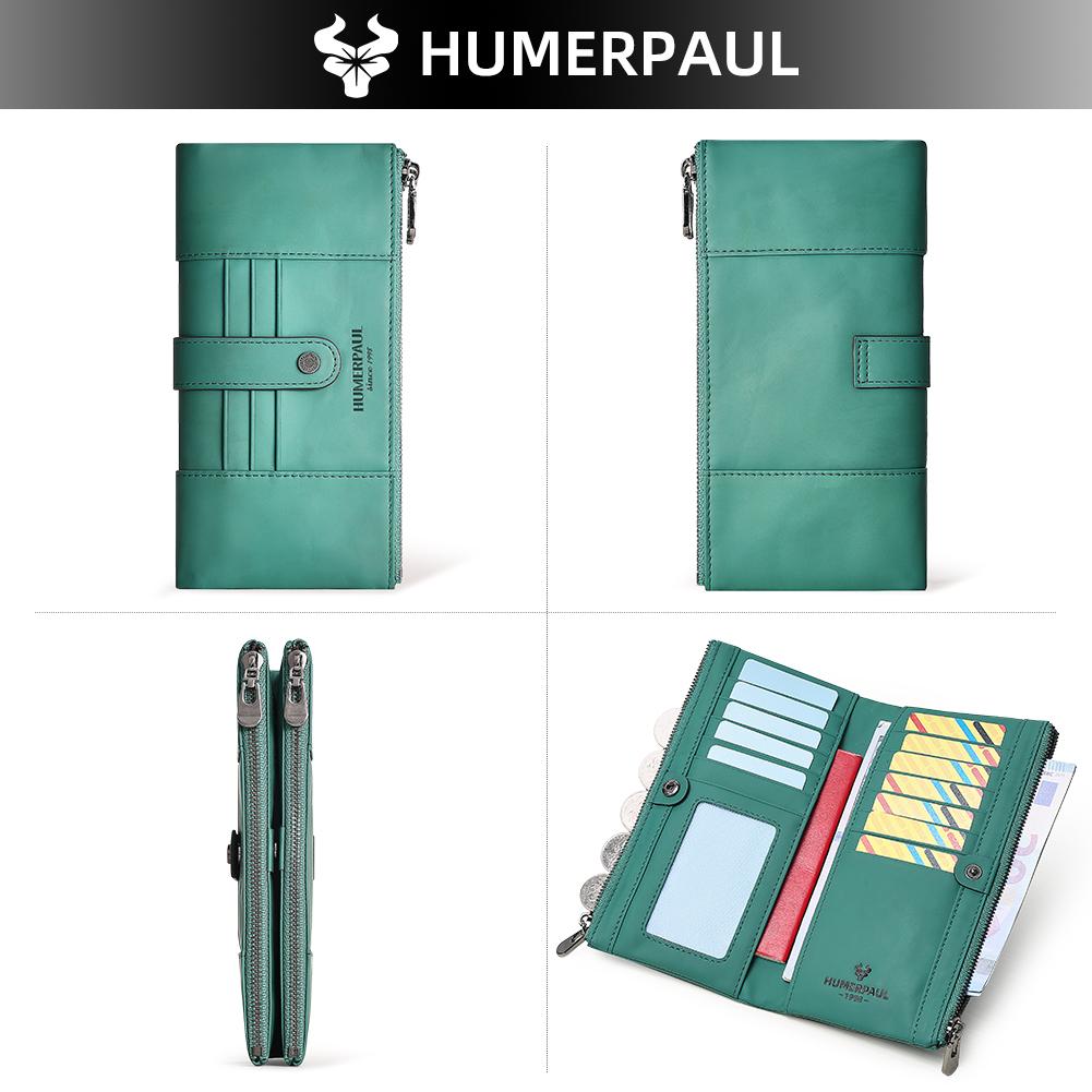 Humerpaul Women Leather Wallet Hand-held Wallet Large-capacity Multi-function First-layer Cowhide Wallet Folding Coin Purse