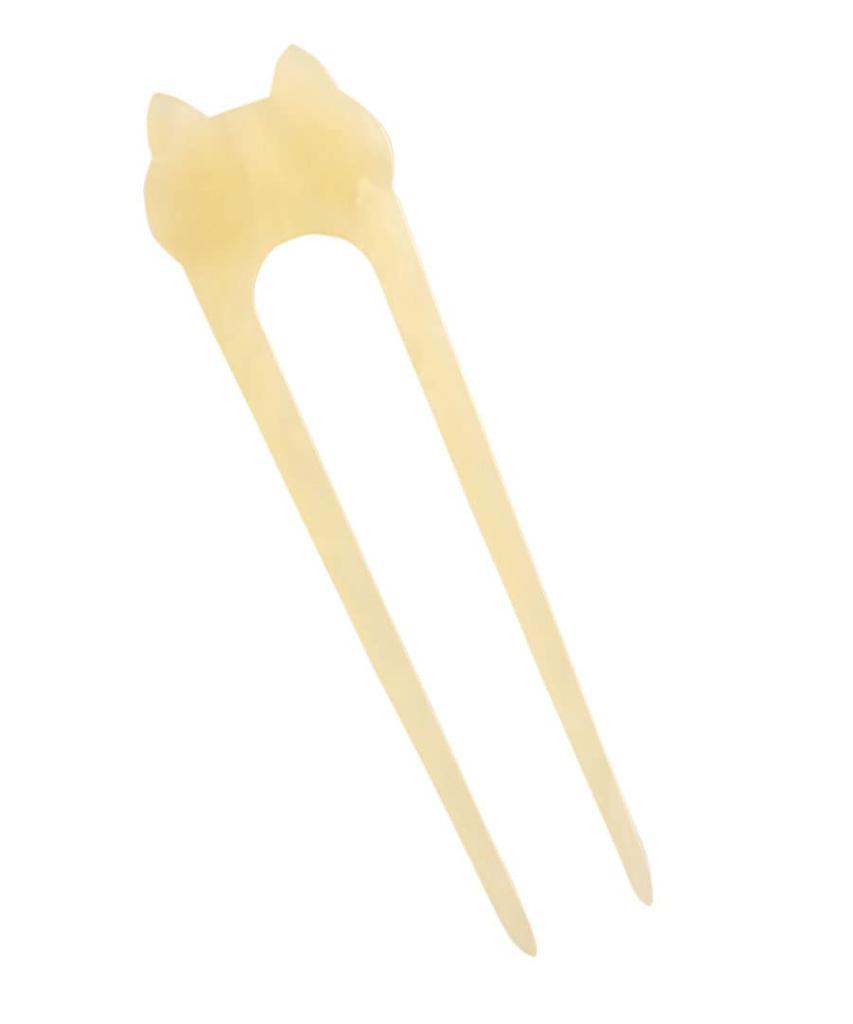 VINGTAINE Cat Motif Cat Hair Two-Pronged Hairpin, Marble, Two-Prong Accessory, H7530-IV-Ivory