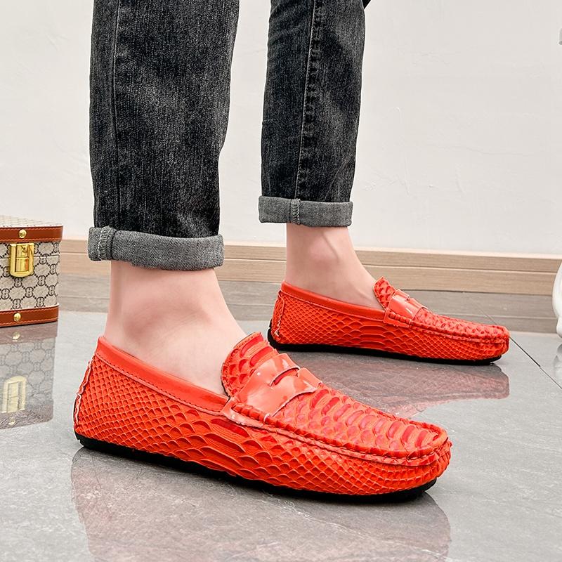 

Men’s Moccasins Driving Shoes Leather Flats Casual Slip-ons Plus Size Color Printing Shoes for Men EU: 48 помаранчевий