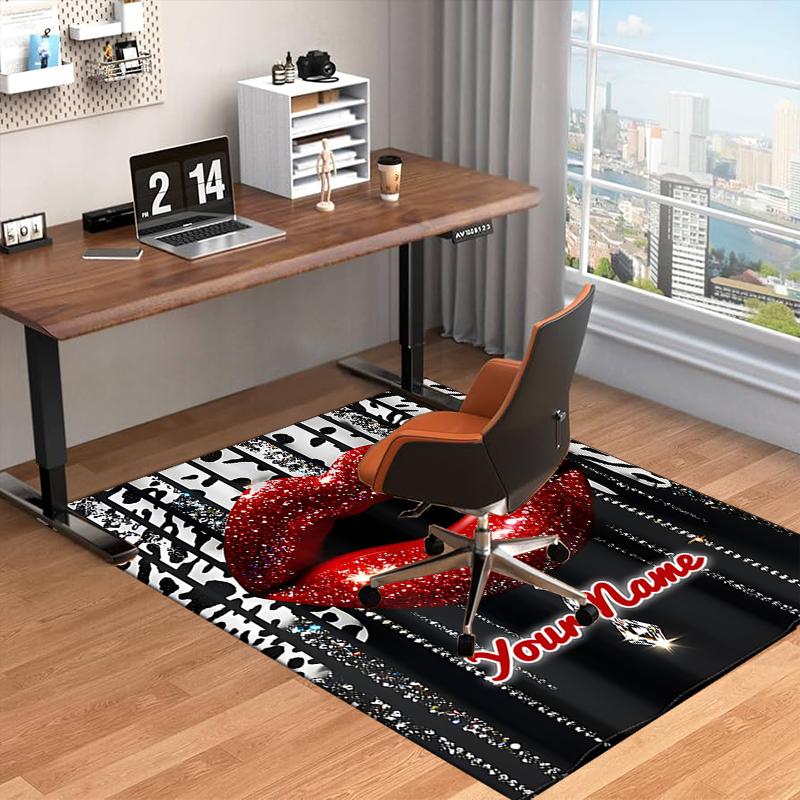 1PC Custom Name Glamorous Glittering Lips Theme Floor Mat Ideal for Living Room, Game Rooms, Office, Bedroom,Floor Mat Playful Design