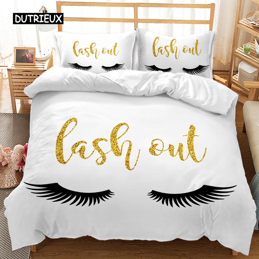 Eyelash Duvet Cover Closed Eyes Glamor Makeup Cosmetics Beauty Feminine Design Twin Bedding Set Queen King Polyester Qulit Cover