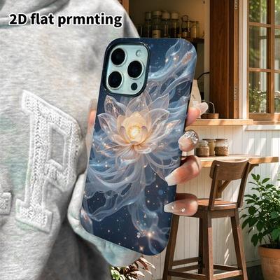 Phone Case: 2D Flat Suitable for iPhone 18, 17, 16, 15, 14, 13 Pro Film Protective Case, Couple Style, Crystal Lotus, Christmas and Halloween Gift