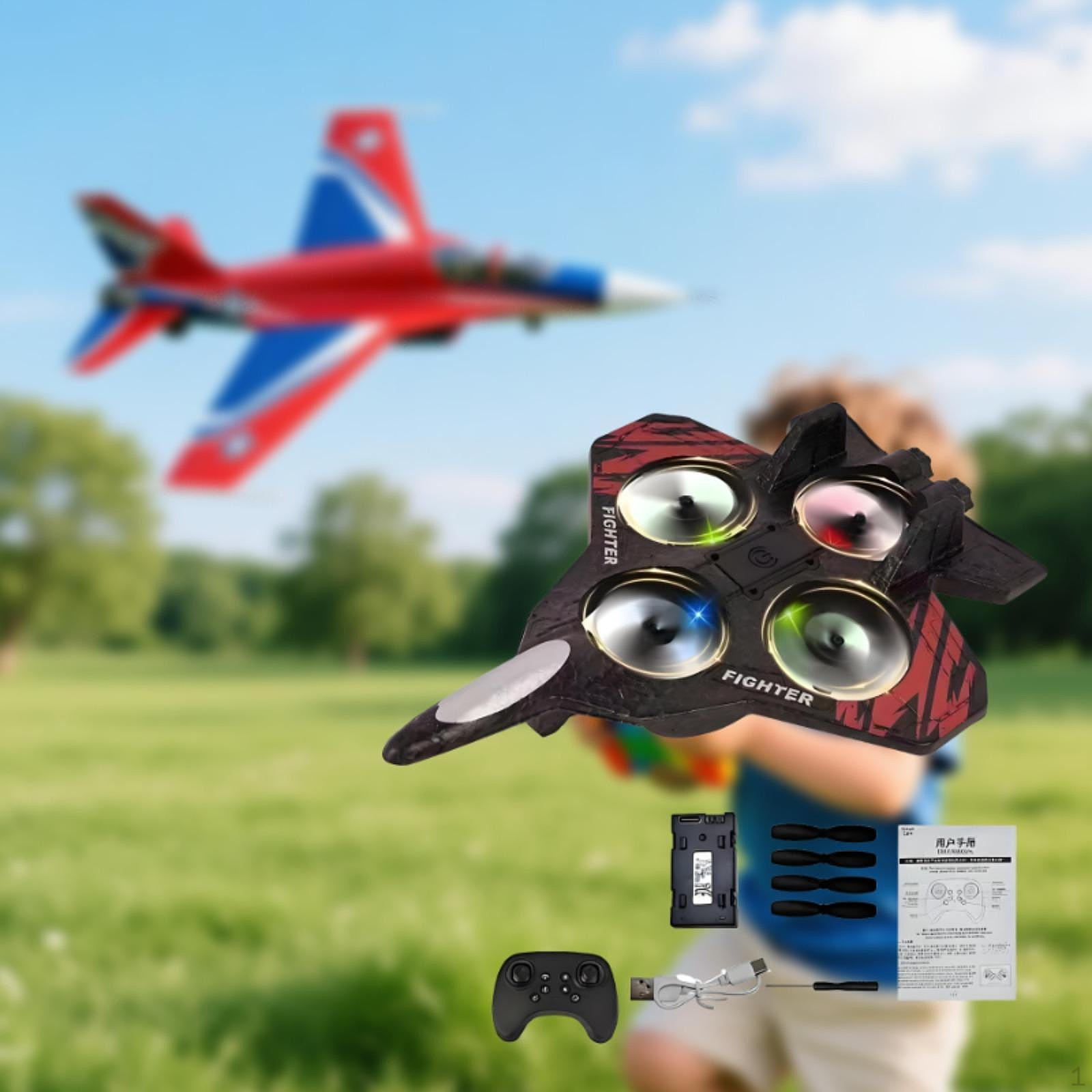 

RC Plane Remote Control Airplane Roll Lightweight Fighter Jet Hobby Glider for Kids Boys Adults red 1 Battery