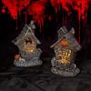 Mini Haunted House with Light Halloween Table Decoration Miniature Sculpture Ornament Lighted