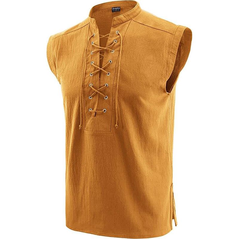 Amazon Medieval Viking Sleeveless Shirt Gothic Victorian Men s Loose Top T-Shirt Khaki Viking Tee 4XL