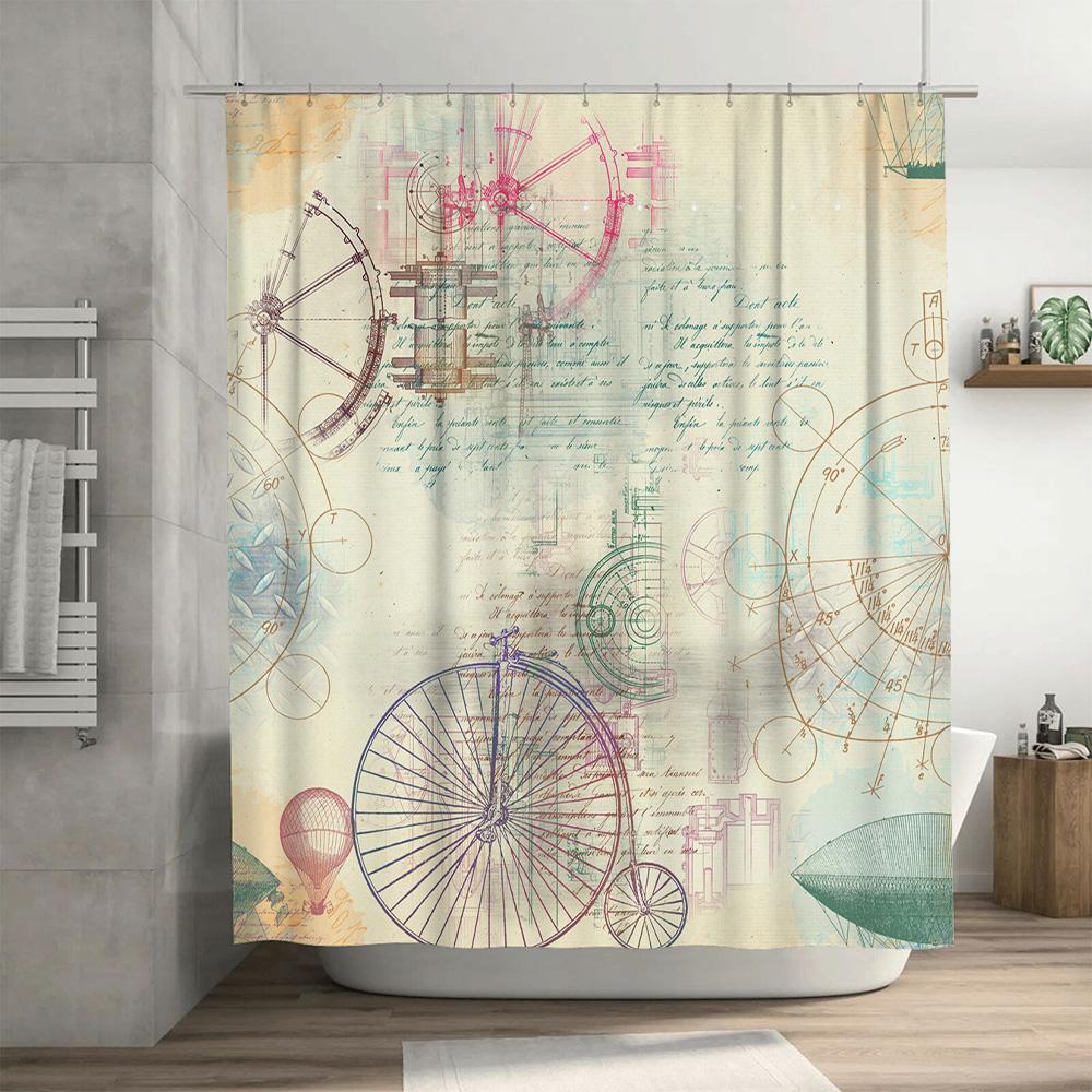 Vintage Bicycle Compass Shower Curtain Steampunk Decor Bathroom Accessories