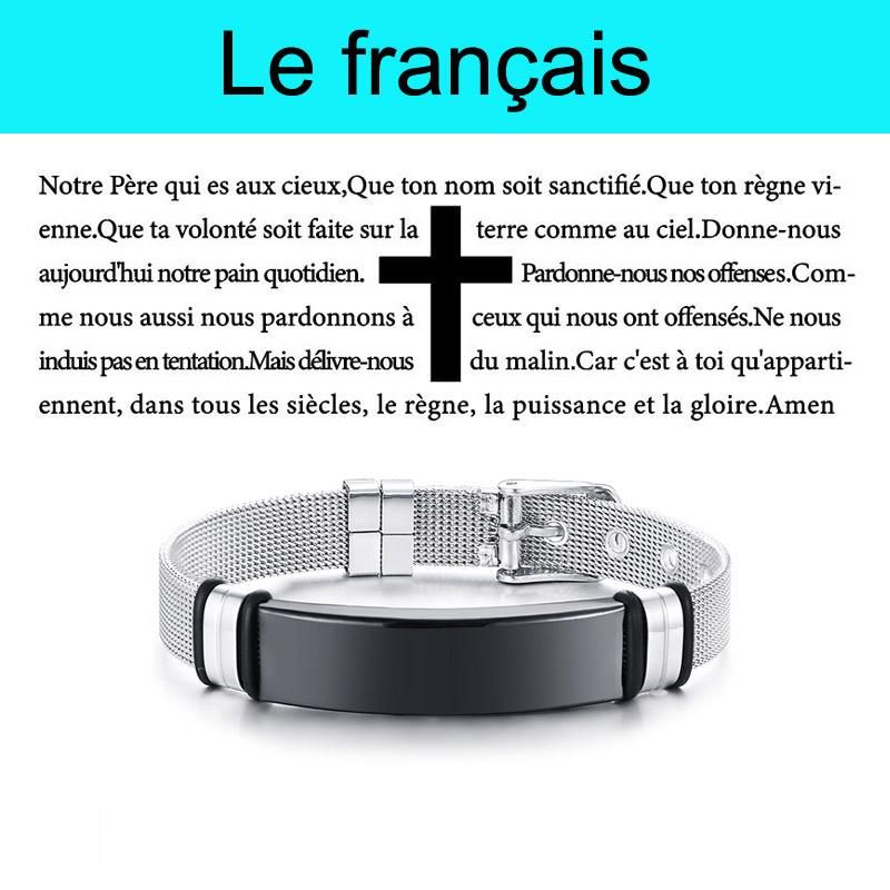 English German Korean French Bible Bracelet for Men Boys,Wateproof Stainless Steel Prayer Bracelet,Male Jewelry Gift