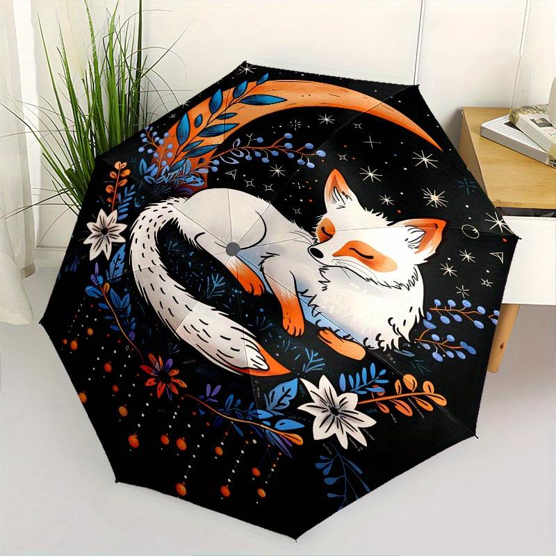 

Moon Fox Theme 8 Bone Hand Automatic Folding Umbrella, Compact and Portable Design, A Perfect Gift for Birthday, Christmas or Business Use07