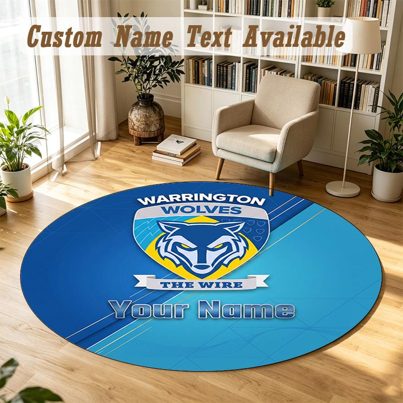 Round Rug Custom NameWarrington Wolves Pattern Non Slip Carpet Home Floor Decor