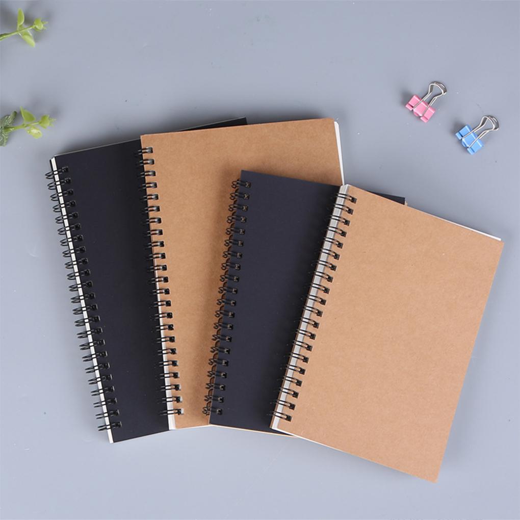 2pieces Double Spiral Office Stationery Supplies Kraft Coil Sketchbook Sketchbook Kraft Notebook