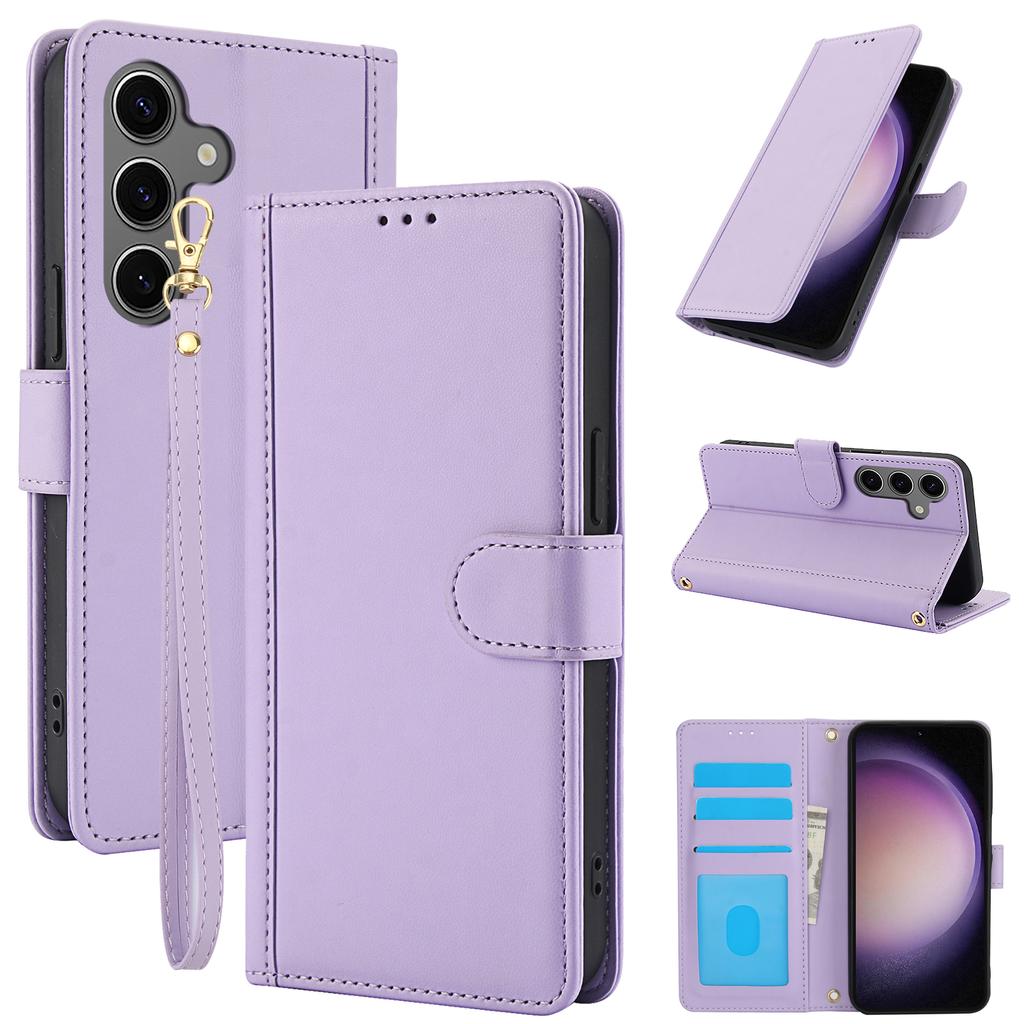 SY-003 For Samsung Galaxy S24+ Case PU Leather Stand View Phone Wallet Cover with Hand Strap