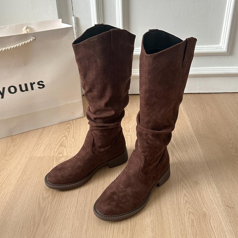 

Coarse Heel High Heel Brown Short Boots Children s 2025 New Spring and Autumn Stacking Boots Western Cowboy Sichuan-Tibet High Boots Martin Boots 40 темно-коричневого