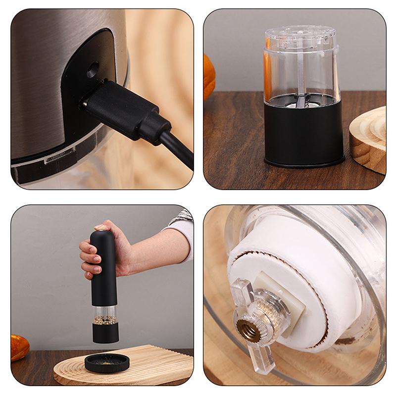 1/2Pcs Electric Salt Pepper Grinder Set One Handed Operation Stainless Steel Spice Mill With Light Automatic Pepper Grinde