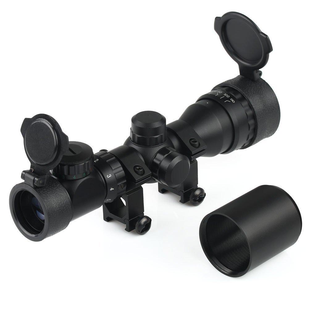 VERY100 Riflescope, RedGreen Mil-Dot Sight, 20mm Rail Mount, 2-6x32, 2-6x Variable Zoom, Mount Ring Set, Light-Shielding Hood, Black