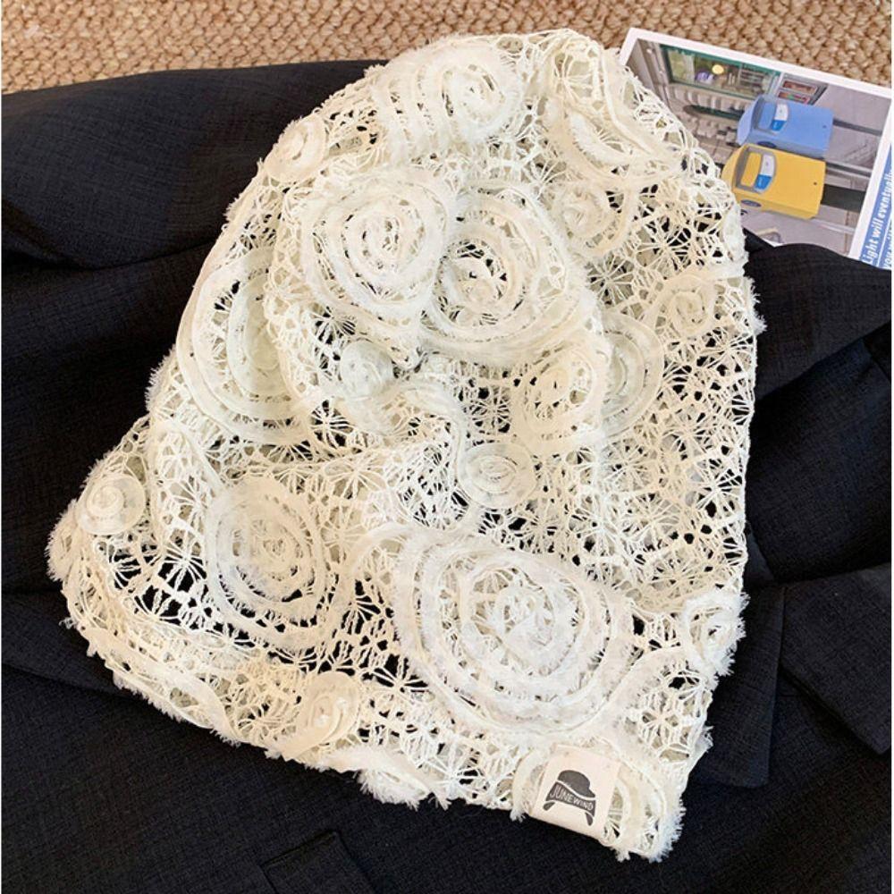 Breathable Hollow Out Flower Beanies Spicy Girl Flower Pile Hat Sweet Lace Hat Girls