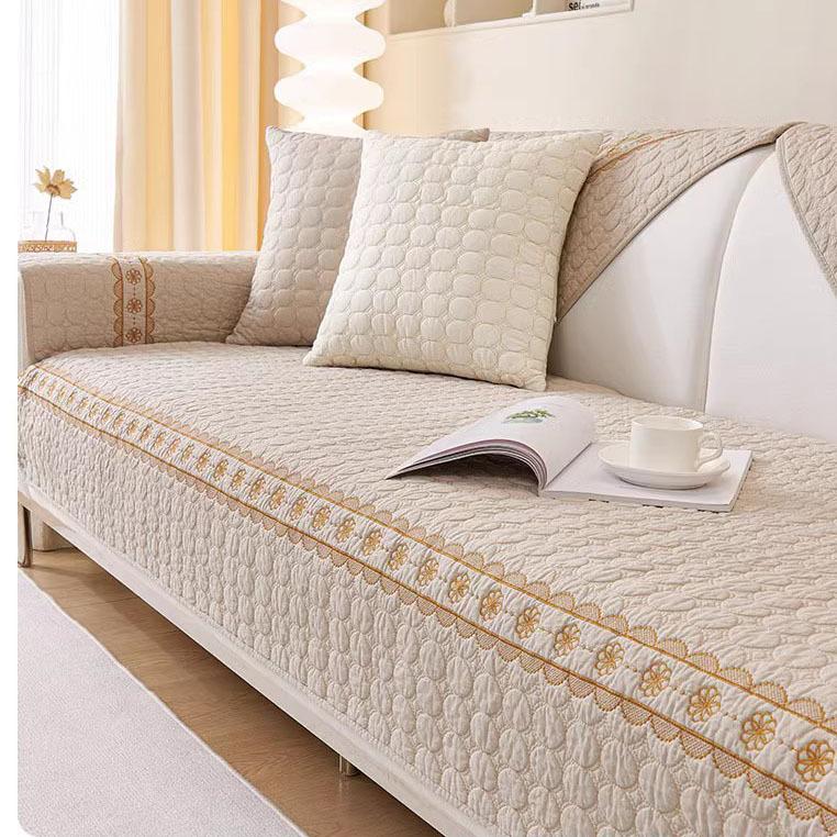 Cream Style Rice White Sofa Cushion, Pure Cotton, All Season Universal Anti Slip Leather Sofa Cover, Summer Sofa Cushion, Simple