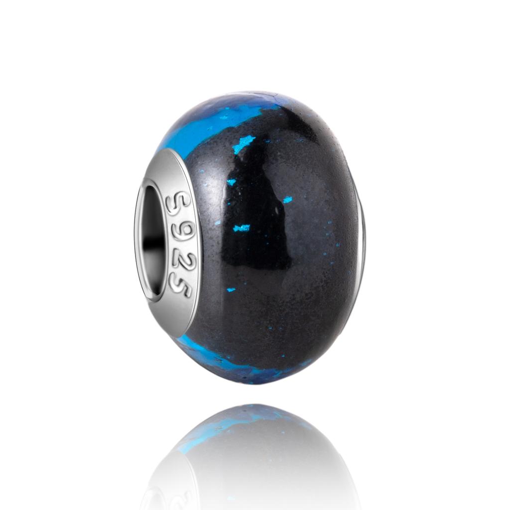  Charm Murano Vague Bleu Foncé Cuivré Coloré Compatible Bracelet Original Joli Charme Perles en Verre de Murano Fleur Rose Bijou