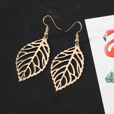 Hollow Out Leaf Drop Earrings for Women Trendy Metal Hook Earrings Vintage Golden Copper Color Dangle Earrings Brief Zircon