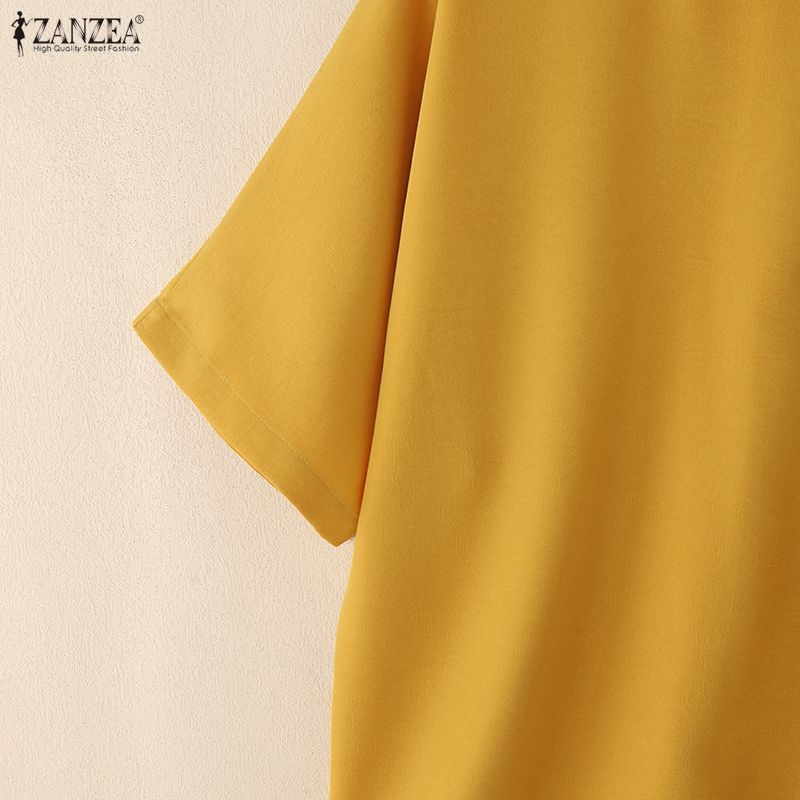 ZANZEA Women Loose Casual Stand Collar Summer Half Sleeve Blouse