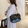 Fashion Shoulder Bag for Women PU Leather Chains Armpit Black Solid Color Messenger Bag Flap Handbags