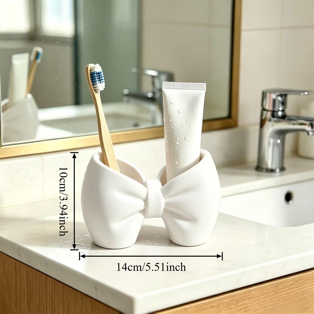 Bow Shaped Toothbrush Holder Plastic Countertop Organizer No Drill Bathroom Storage Stand for Family