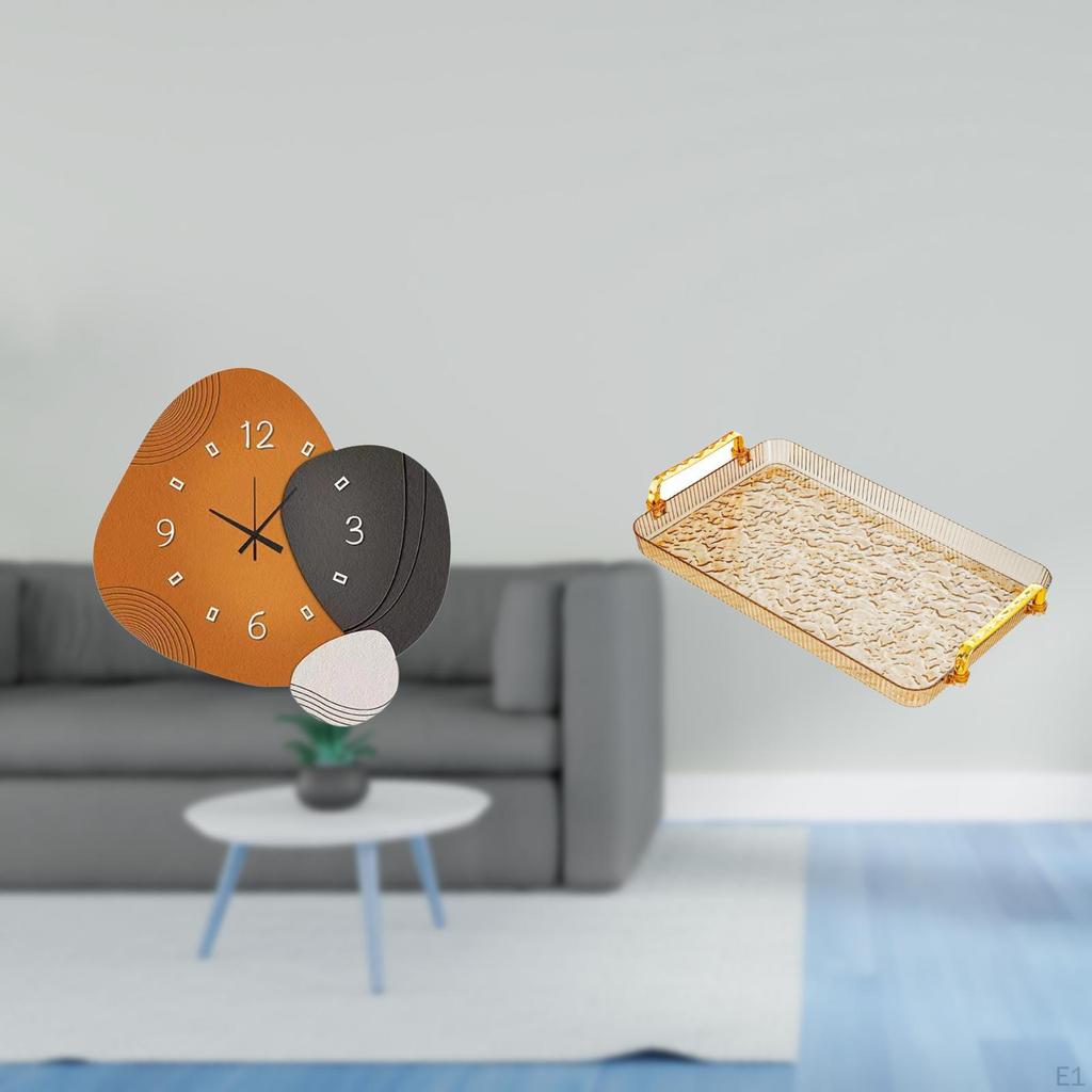 Modern Decorative Wall Clock And Dessert Plate Coffee Table Tray with Handle for Bedroom Bathroom