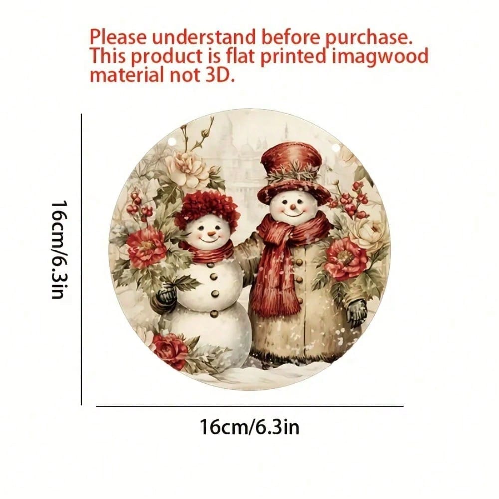 

Vintage Santa Claus Snowman Couple Round Tin Sign for Christmas Home Decor Wall Art Plaque 20x20 різнокольоровий