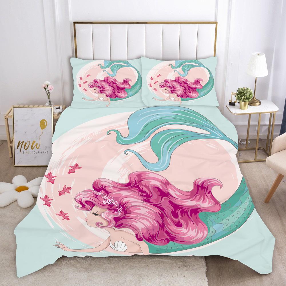 Comforter Mermaid King Queen Cute Cartoon Fairy Tale Sea Creature Bedding Set Fish Scale Girly 2/3Pcs