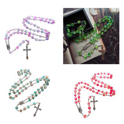 Kolorowe koraliki gotycki naszyjnik z długim wisiorkiem krzyż różaniec naszyjniki unikalny i trwały wisiorek do zawieszenia łańcuszek z koralików