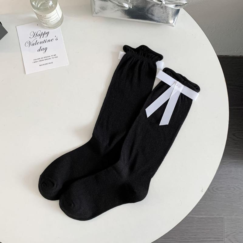 Summer Thin, Bow-tie, Mesh, Solid Color, Versatile, Long Sock Girl, Sweet